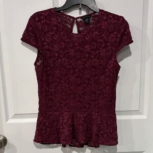Moda International Burgundy Lace Peplum Blouse
